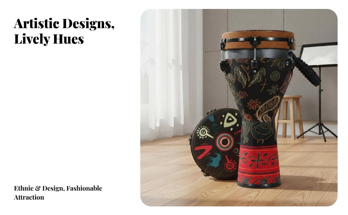 Beginner Friendly Tunable Djembe Ready to Play Hand Drum Rich Resonant Tone Percussion Instrument Ethnic Design for Beginners, Music Students, Musicians, Jam Sessions, Acoustic Performances, Live Performance, Home