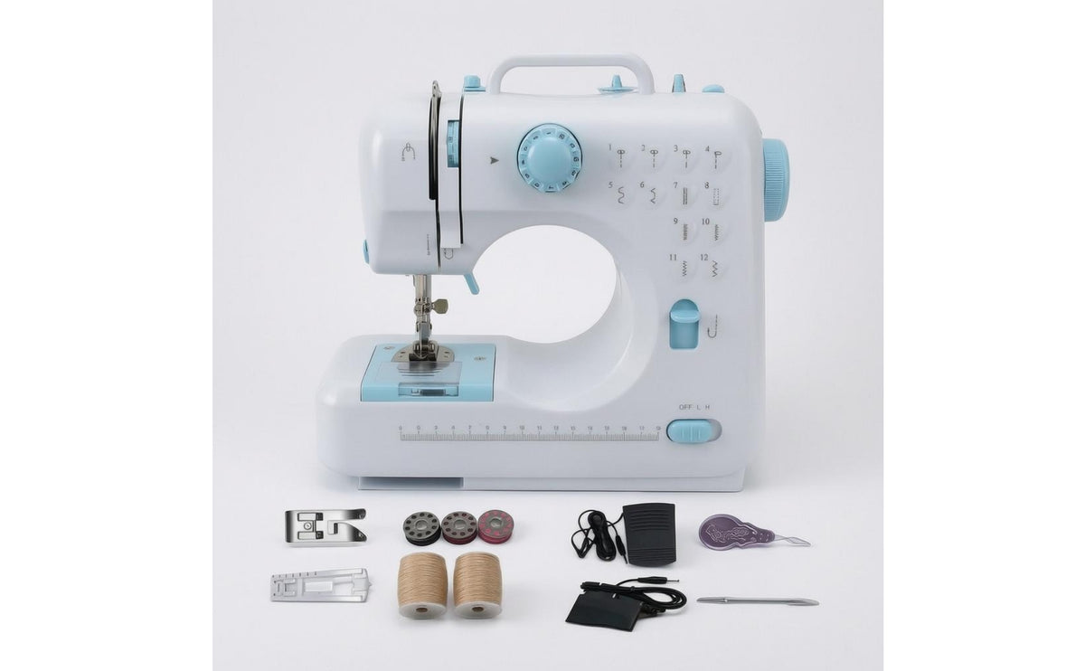 12 Stitch Patterns Compact Sewing Machine Removable Extension Table Portable Sewing Machine Metal Presser Foot Household Appliance Carrying Handle