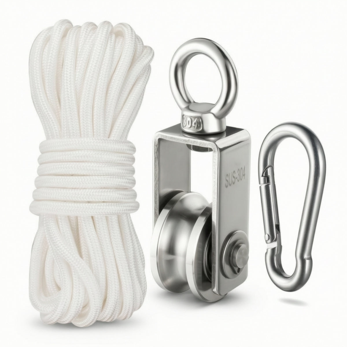 Pulley Block with Rope Heavy-Duty Pulley with Carabiner Double-Bearing Hoist for Outdoor