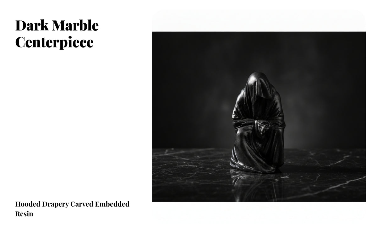 Gothic Hooded Figure Sculpture | Glossy, Faceless Figure Sculpture, for Desk