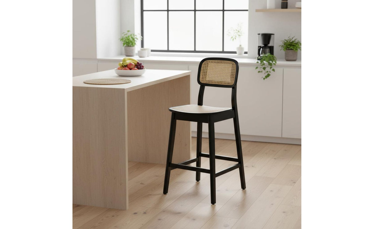 Nordic Design Solid Wood Island Chair Wabi-Sabi Design Wooden Counter Stool with Backrest for Cafe