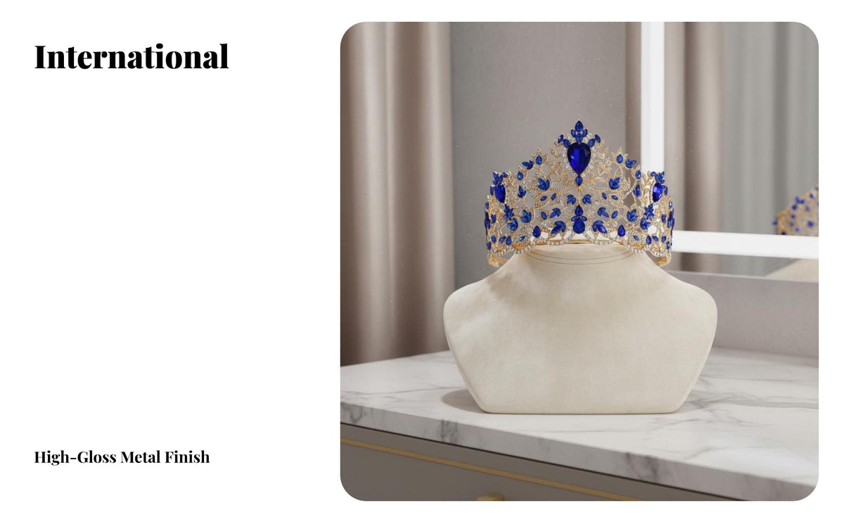 Baroque Pageant Crown Elegant Design Adjustable Queen Crown Sparkling Bridal Headpiece Luxury Look Full Circle Crystal Tiara