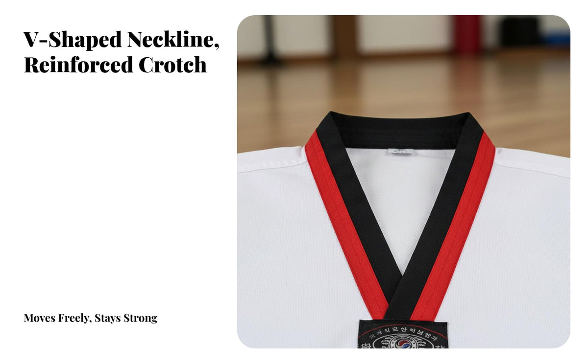 Comfortable Fit V-Neck Dobok Set Sturdy Taekwondo Attire Elastic Waist with Drawstring Combative Arts Clothing Reinforced Pants for Competitions