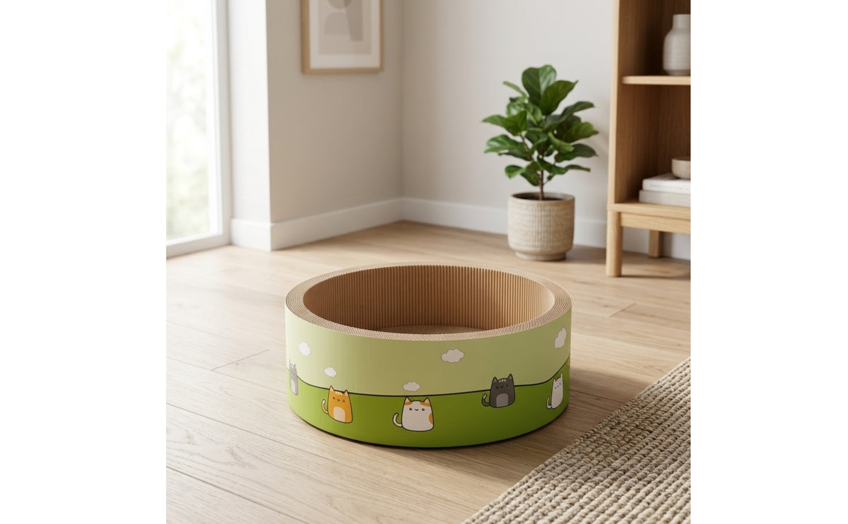 Cat Scratcher Bed Bowl-Shaped Cat Scratching Lounge Cardboard Scratcher Corrugated Cardboard Lounge Bed Recessed for Cats
