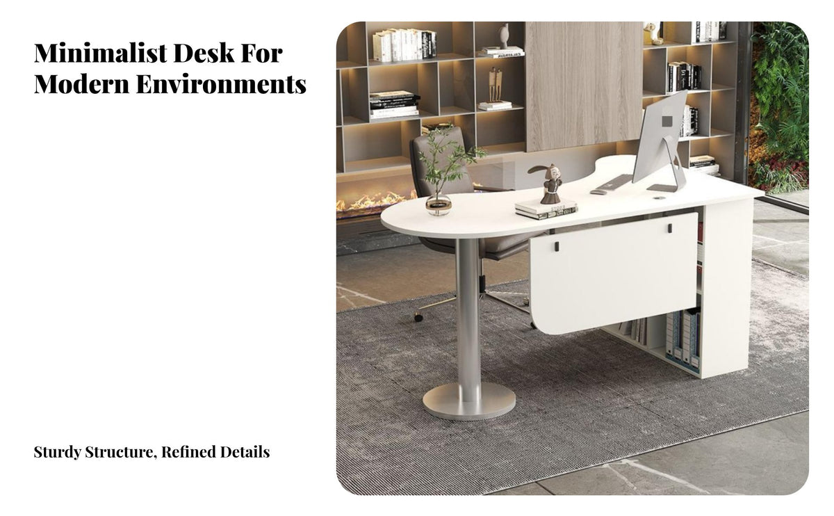 Minimalist Design Curved Computer Desk Spacious Tabletop Corner Office Desk Easy Assembly Gaming Study Table Ample Storage Space for Professionals, Students, Gamers, Bedroom, Small Areas