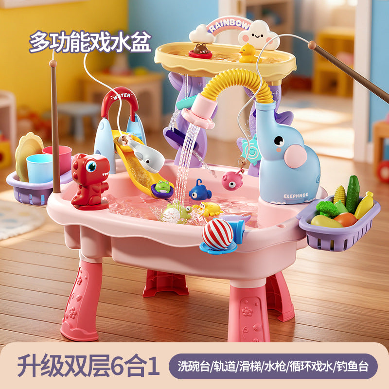 2026 Water Play Table for Kids with Dishwasher Role-Play Elephant Water Park Indoor Circulating Kitchen