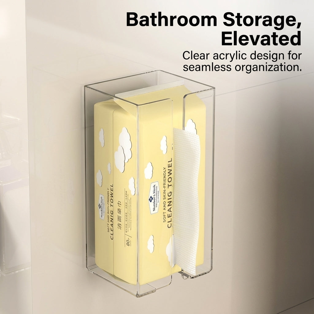 Wipes Holder and Wall Mounted Tissue Box Holders for Washroom or Powder Room, Thick Storage for Families, Adhesive for Kitchen
