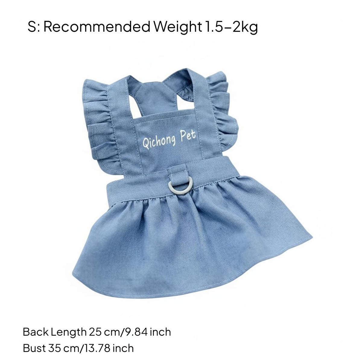 Ruffled Straps Denim Dog Dress with Leash Lightweight Material Denim Dog Dress Breathable for Young Dogs, Cats, Walking, Outdoor