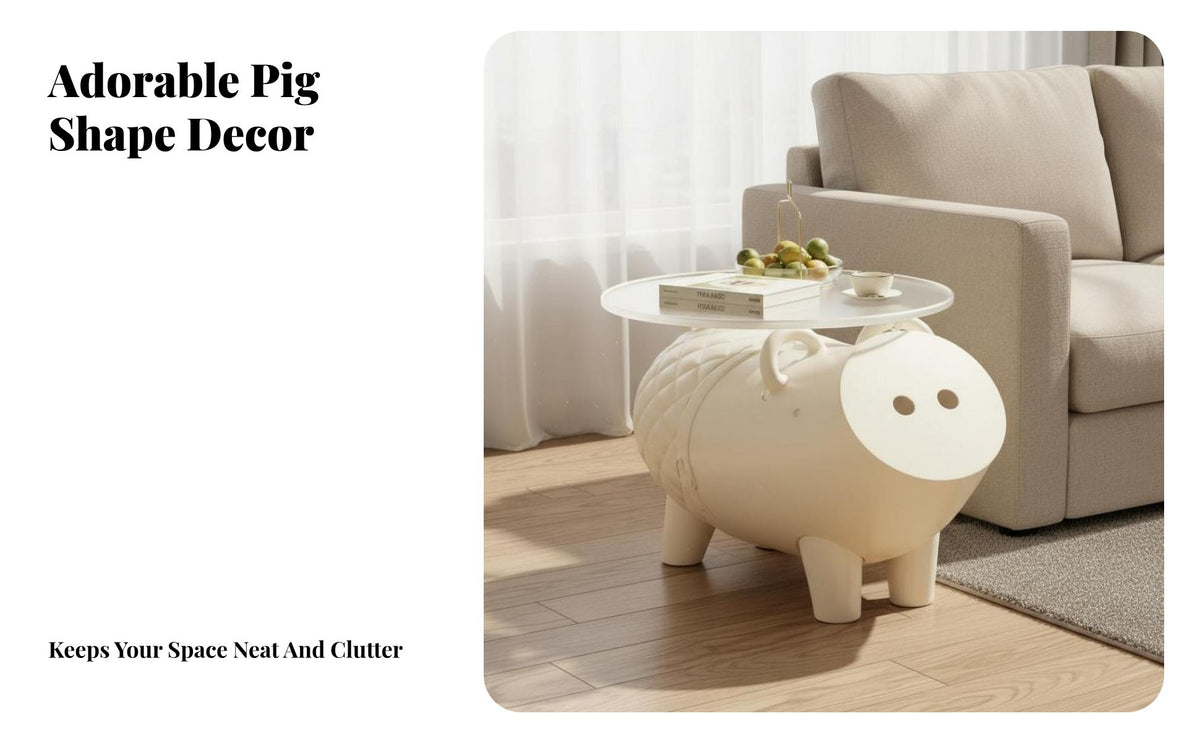 Cute Design Pig Shaped Side Table Multi-Functional Cartoon Pig End Table Space Saving Creature Storage Ottoman Stable Load-Bearing for Families, Toddlers, Living Room, Bedroom, Playroom, Nursery