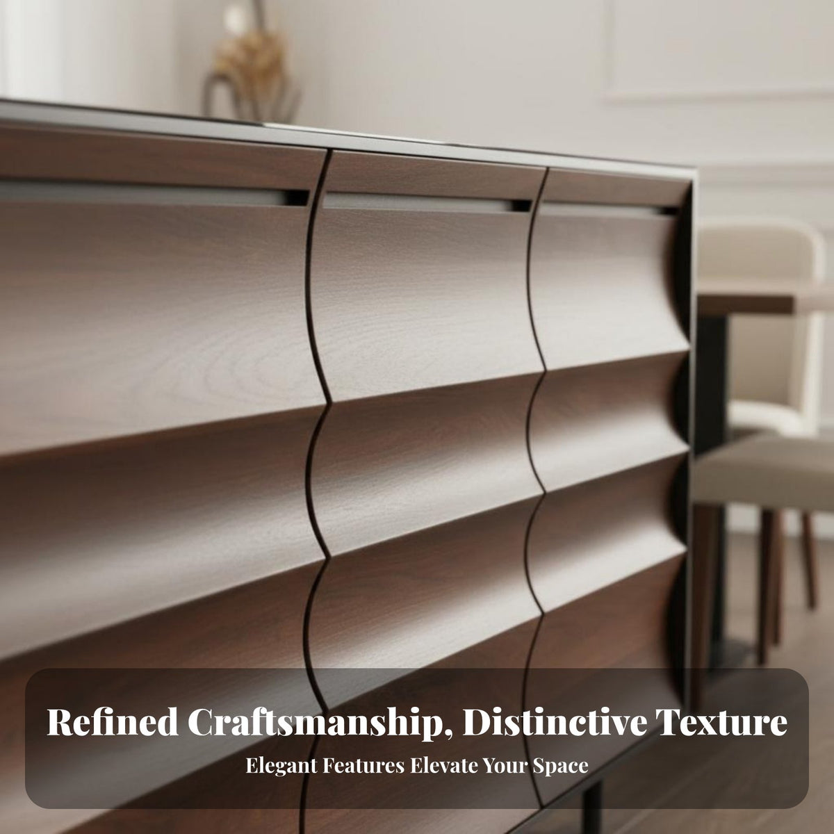 Wabi-Sabi Design Fluted Door Credenza Modern design Sideboard Minimalist Aesthetic Buffet Cabinet Designer Inspired for Homeowners, Families, Renters, Dining Room, Entryway, Hallway