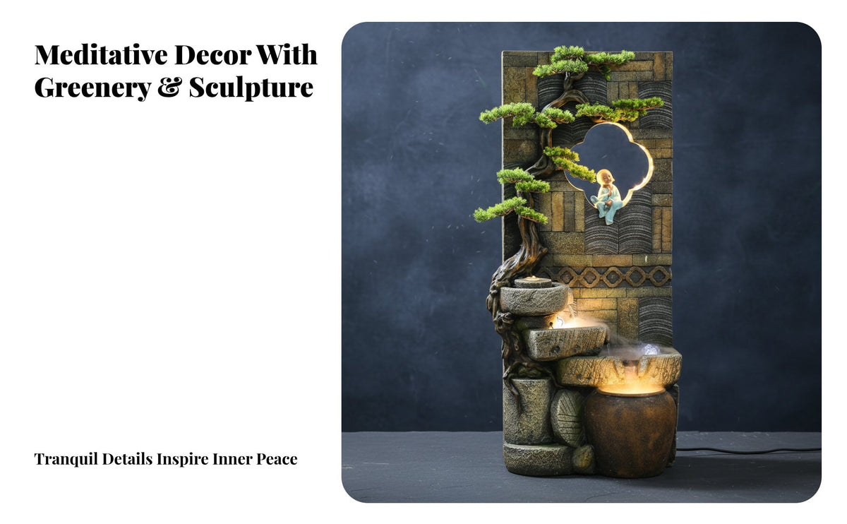 Relaxing Ambiance Rockery Water Feature Misting Humidifier Illuminated Water Wall Quiet Pump Operation Cascading Waterfall Fountain Easy Setup for Feng Shui Enthusiasts, Hotel Lobby, Living Room, Entryway, Office