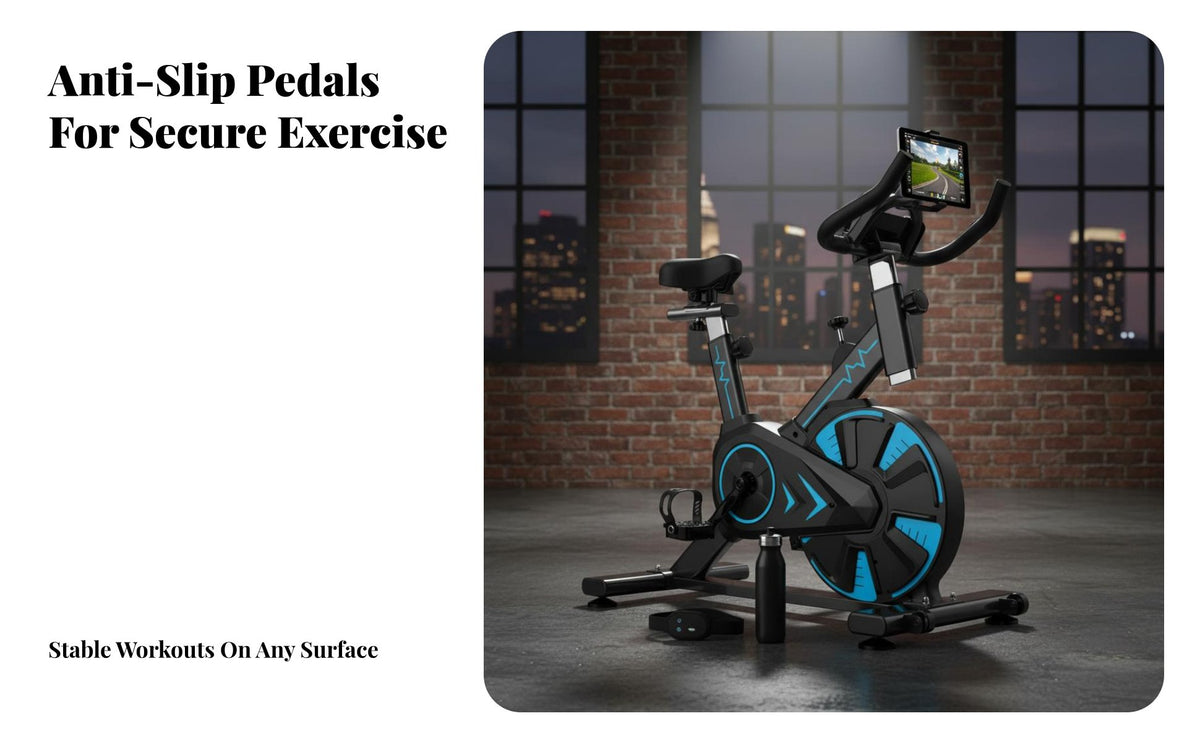 Adjustable Resistance Indoor Cycling Bike Comfortable Padded Seat Stationary Cycling Bike Heavy-Duty Steel Frame Stationary Exercise Cycle Space Saving for Beginners