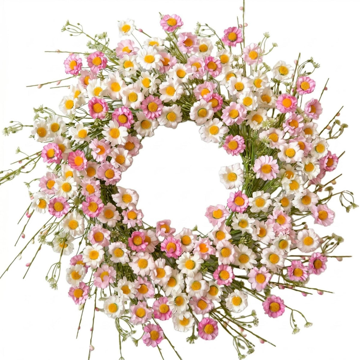 Pink and White-Petaled Flower Wreath Realistic Artificial Blossom Wreath Decorative Home Decor for Front Door