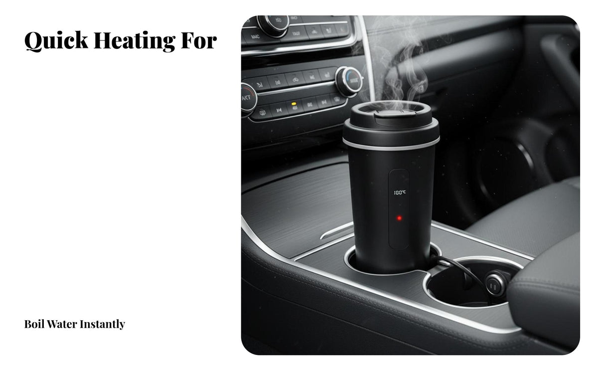 Electric Car Kettle Anti-Scald Design 12V/24V Hot Water Boiler 304 Stainless Steel Liner Car Heating Cup for Journeyers, Commuters, Road Trip, Camping
