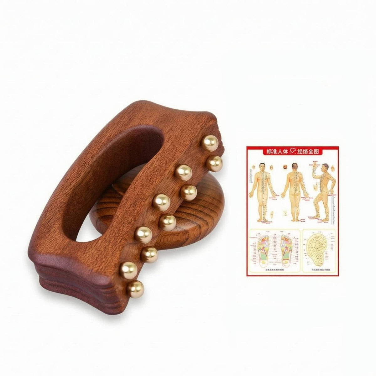 Wooden Massager with Brass Balls Handheld Gua Sha Board Manual for Home, Travel