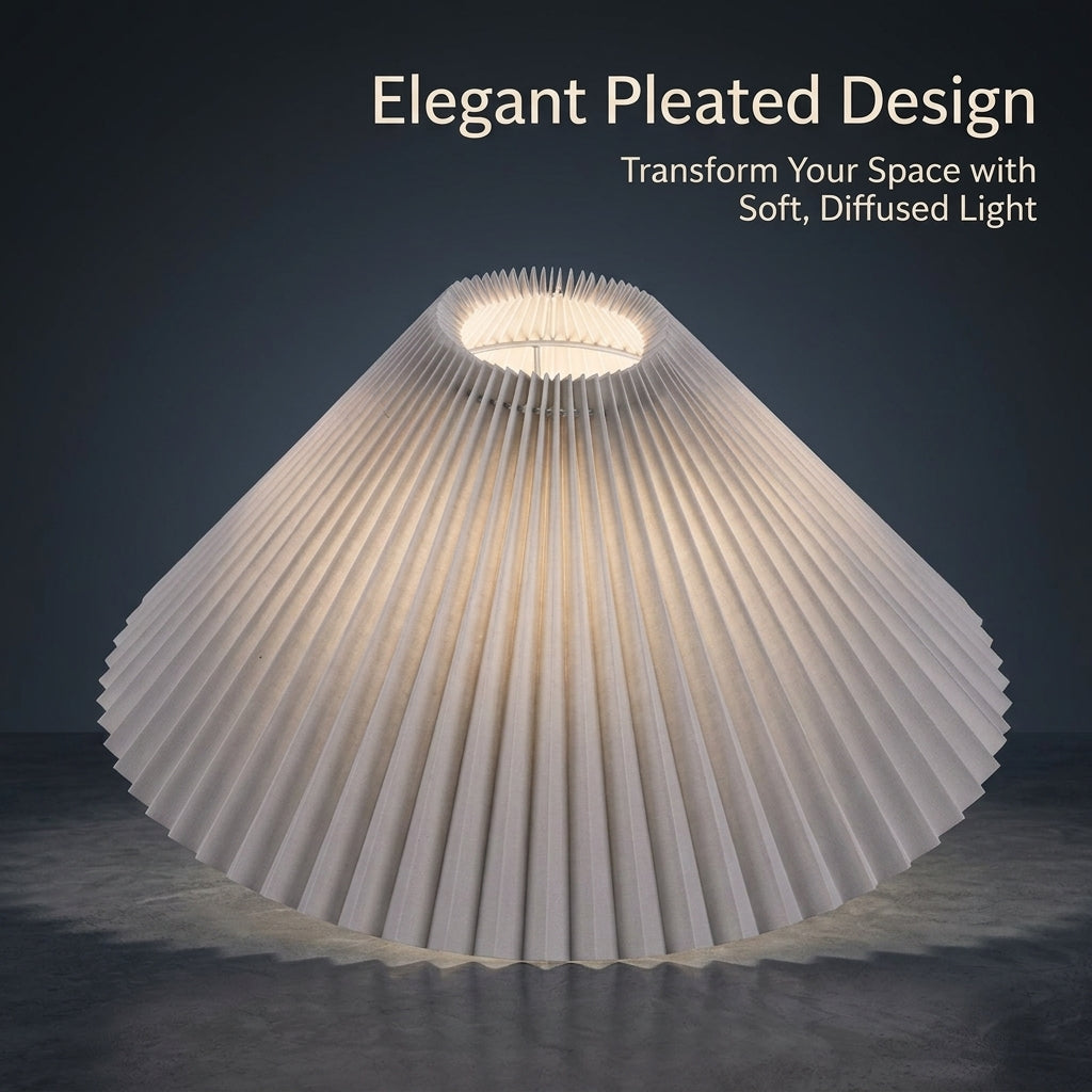 Light Shade with Pleated Design for Table Lamps, Lampshade 41cm Diameter in PVC Material, Bedside for Bedroom