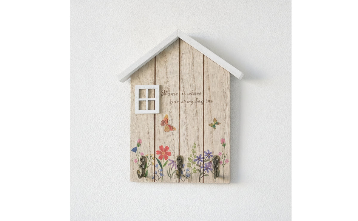 House-Shaped Key Rack Featuring a Wooden | Decorative, Wall-Mounted Key Holder, for Entryway