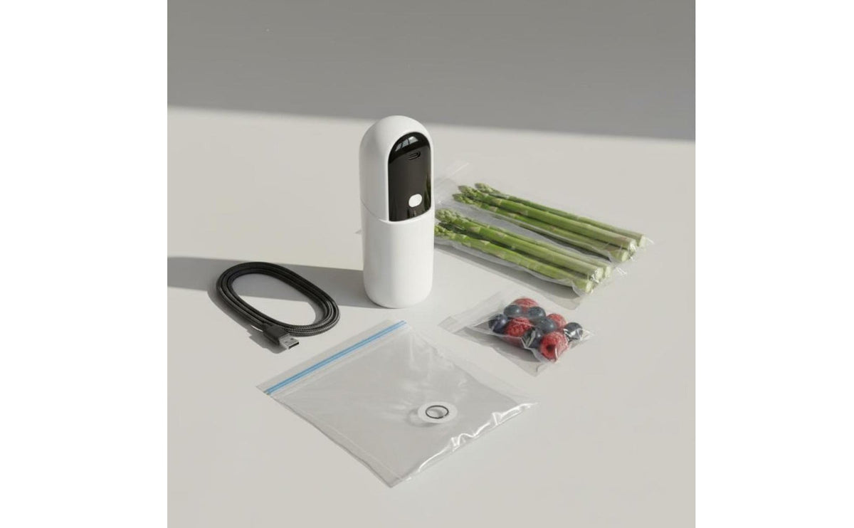 Portable 2-in-1 Vacuum Sealer and Air Pump Single-Button Operation Mini Food Vacuum Machine Rechargeable Electric Air Pump Inflator Strong Suction for Kitchen, Travel, Camping