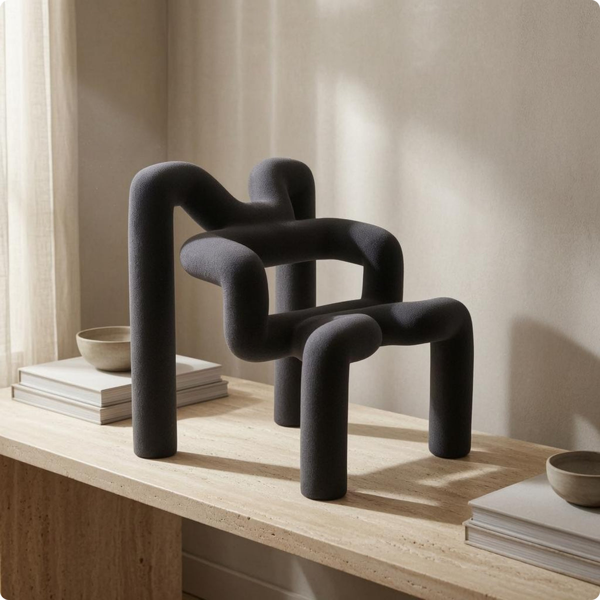 Sculptural Resin Sofa Ornament Freestanding Velvet-Textured Chair Ornament for Entryway