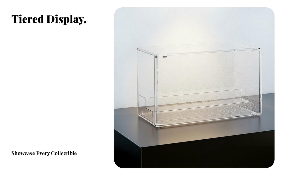 Acrylic Display Box Dustproof Storage Shelf High Glass-Like Clearness Clear Figurine Showcase for Collectors, Desktop, Countertop