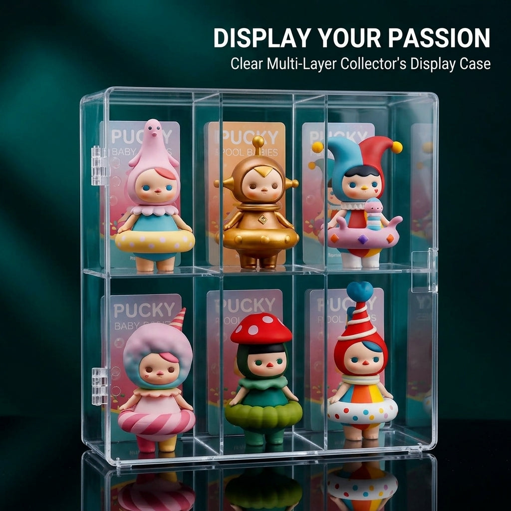 Acrylic Display Case, Transparent Dustproof Showcase with Stackable Shelves, Desktop for Collectibles, Multi Compartment Toy Car Storage Box