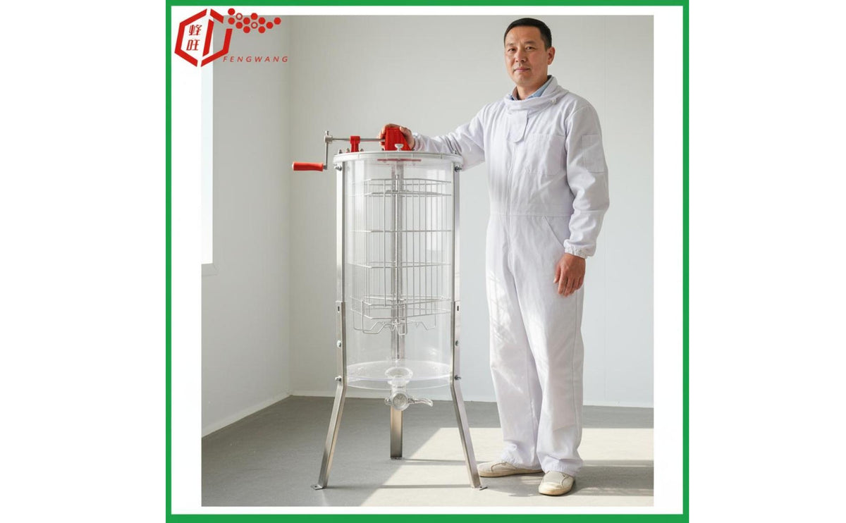 2 Frame Manual Honey Extractor Easy Pour Spout for Farm