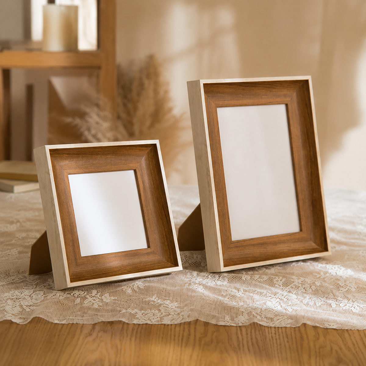 Picture Frame Photo Frame Desktop Wall-Mount 20.3cm Walnut Color Resin Modern Minimalist