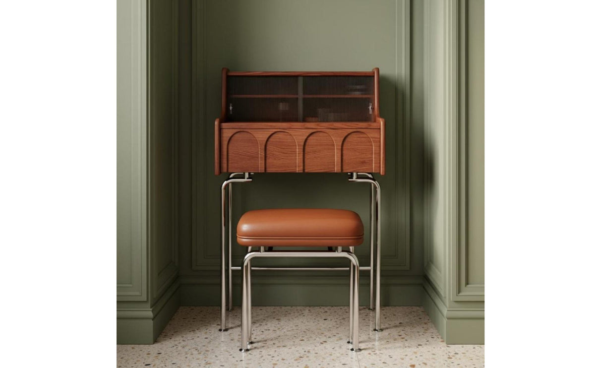 Retro Dressing Table with Stool Sturdy Wood Wooden Makeup Vanity with Drawers Modern Vanity Desk with Illuminated Mirror