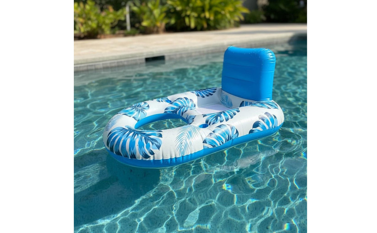 Ice Container Hole Inflatable Pool Lounger Built-in Backrest Inflatable Lounger Raft Foot Rest Floating Lounge Chair Mesh Seat for Adults
