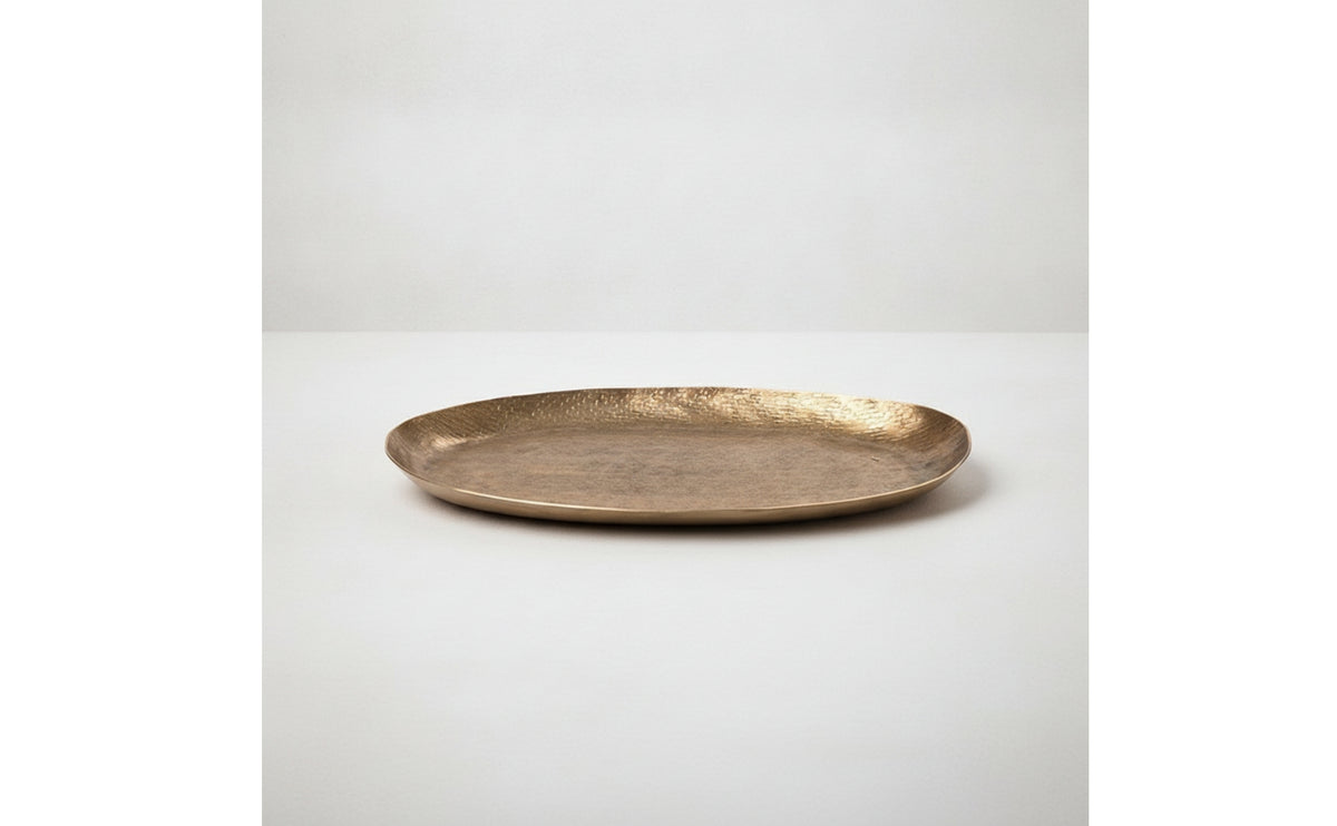 Oval Display Tray Lustrous Hammered Tray Decorative for Decorators, Homeowners, Coffee Table