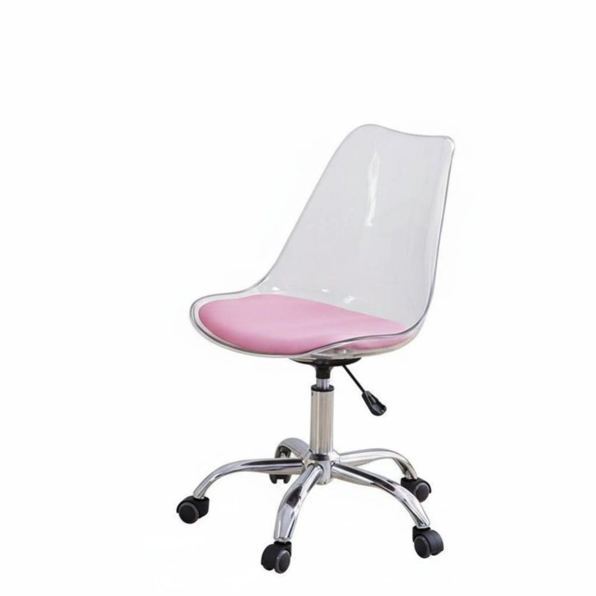 Height Adjustable Armless Transparent rotate Chair Space Saving Transparent Caster Chair Minimalist aesthetic Office Furniture Rolling Casters for Apartment Dwellers, Home Workers, Students, Small Spaces, Vanity Area, Study Room, Bedroom