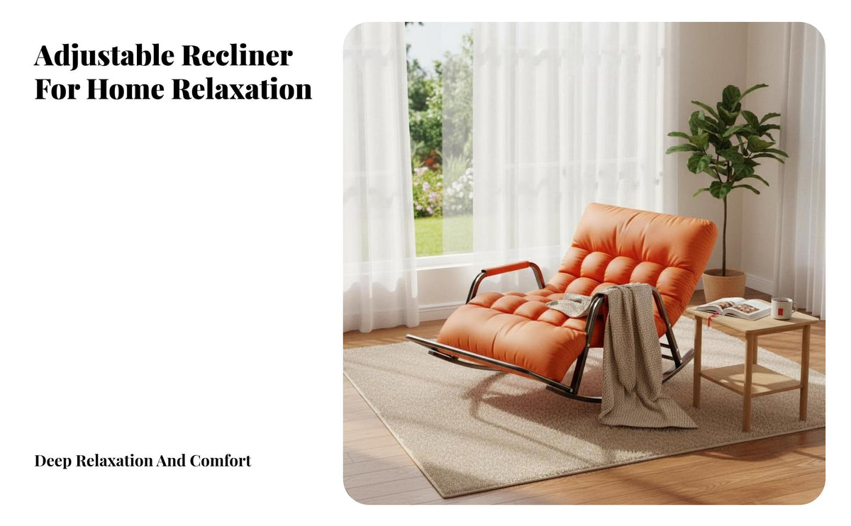 High-Density Sponge Cushioning Rocker Recliner Chair Carbon Steel Frame Adjustable Rocking Chair Ergonomic Support Padded Recliner Rocker Easy Assembly for Seniors, Large Individuals, Rest Ping, Balcony, Living Room, Reading Nook
