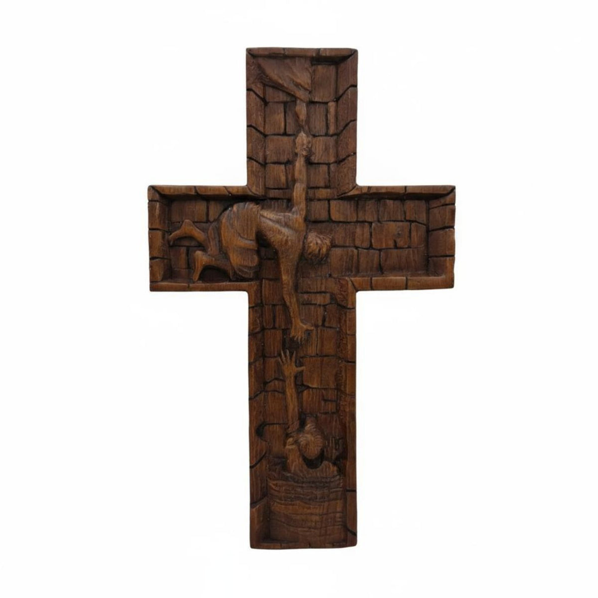 Solid Wood Carved Wooden Cross Ready to Hang Hand Carved Wooden Cross Authentic Craftsmanship for Church, Office