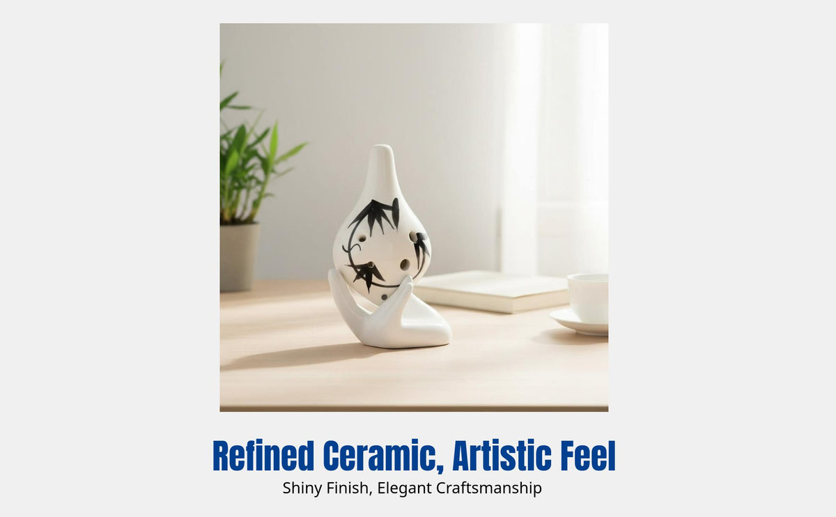 Ceramic Ocarina, 6-Hole Whistle, Bamboo Leaf Design, Small Long Mouth, Beginner Instrument, A Key, Decorative