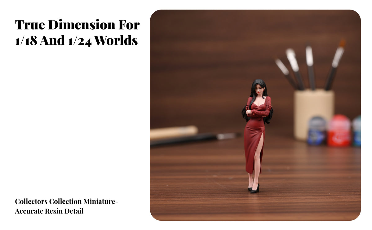 1/18/24 Long Dress Woman with Arms Crossed, Hand-Painted Resin Figure for Miniature Scene