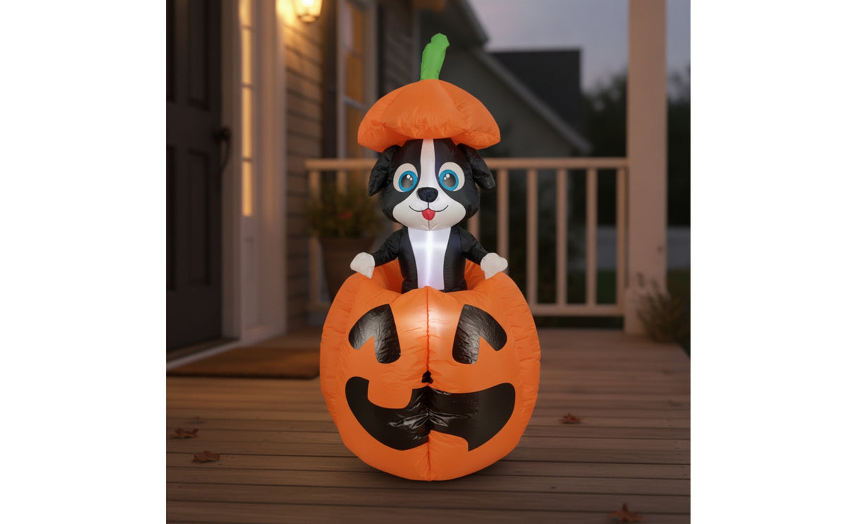 Inflatable Dog in Pumpkin Cute Inflatable Dog with Pumpkin Giant Yard Decoration Festive for Families