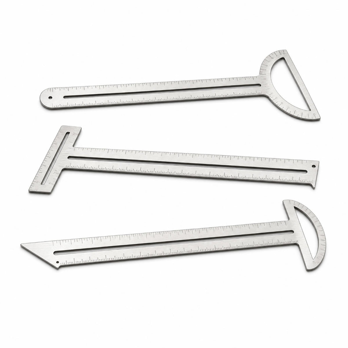 3 Pieces Multifunction Stainless Steel Ruler Set Printed Scale Curved Ruler Set Slim Flat Measuring Tool Silver-Colored