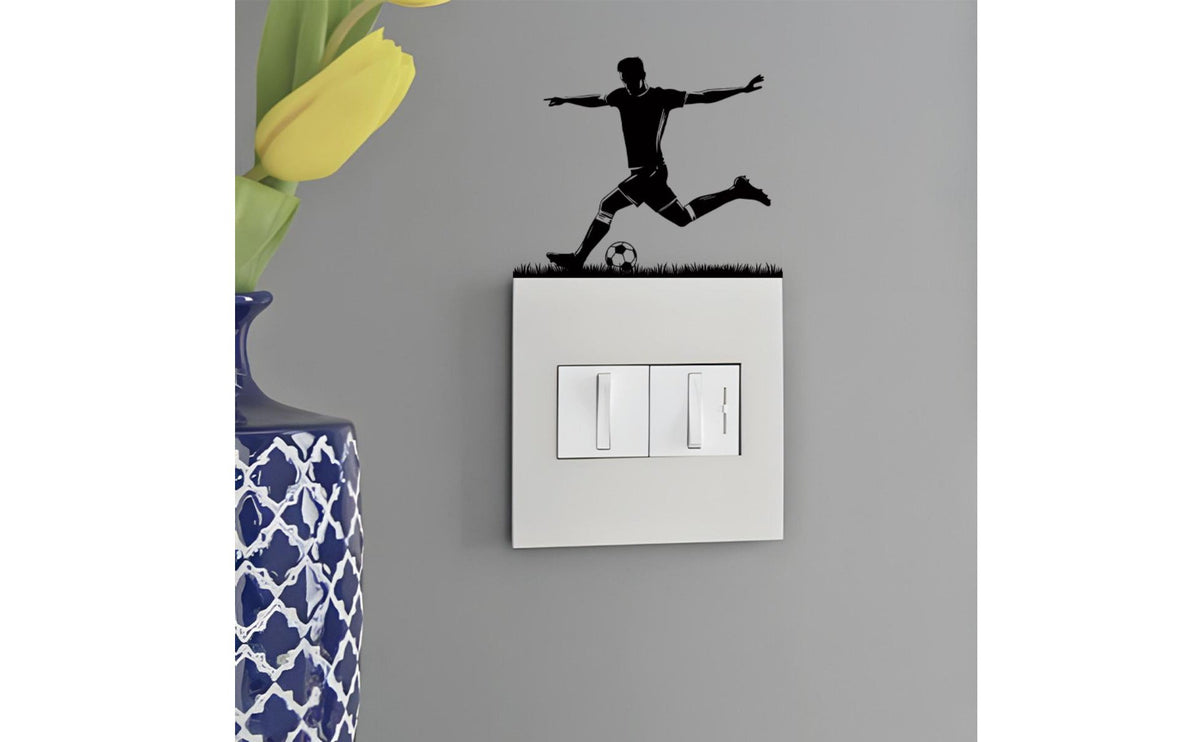 Football Player Silhouette Sticker Self Football Player Silhouette Decal Sports Themed Athlete Kicking Ball Wall Sticker for Kids, Bedroom