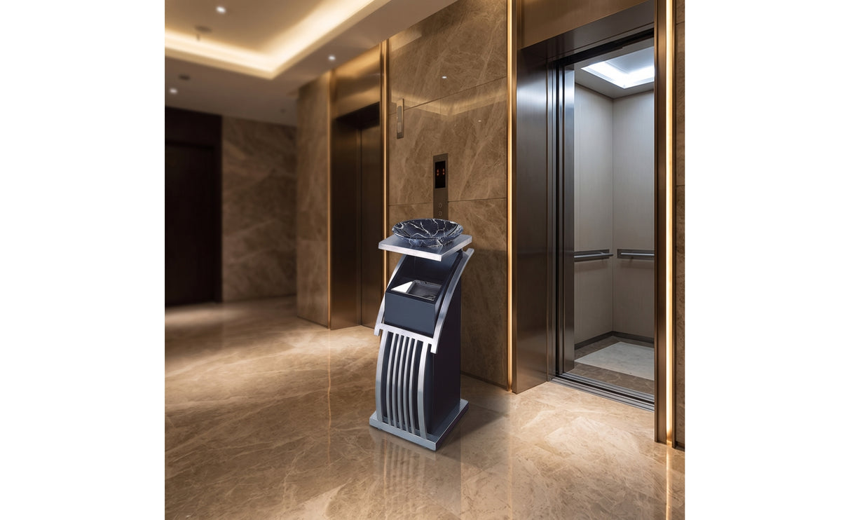 Stainless Steel Waste Bin with Commercial Freestanding Trash Can Metal Trash Bin Heavy Duty for Hotels, Businesses, Tobacco Use Areas, Lobbies, Public Areas