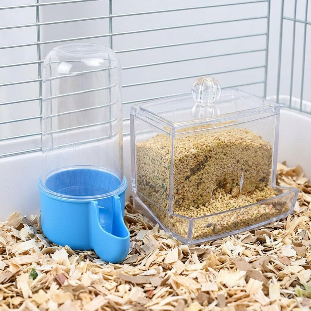 Automatic Cat Feeder and Waterer Set, Clear Acrylic Cat Bowls, Automatic Pet Food Dispenser for Small Animals, Transparent Design