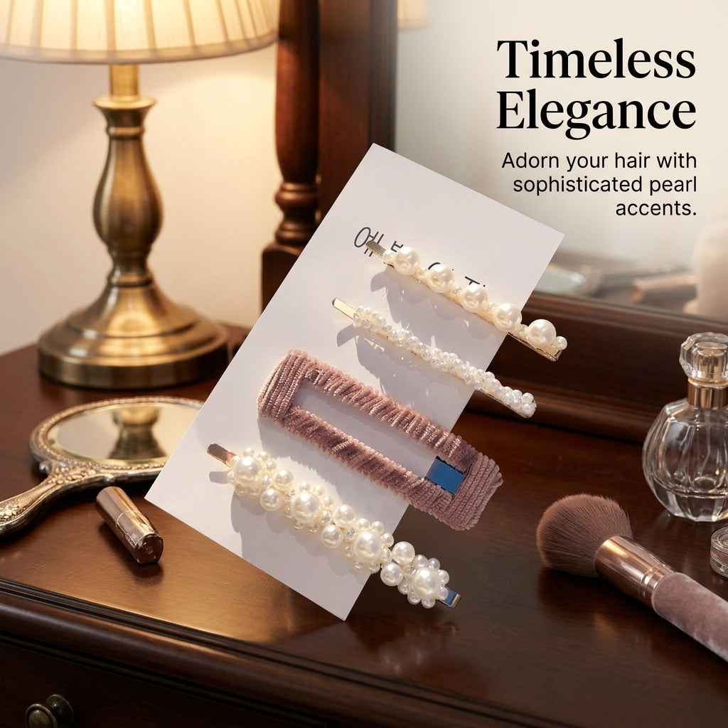 beaded Hair Clip Set for Women, Side Accessories with Embellished for Adults, 5 Piece Multi Pack for Everyday Use