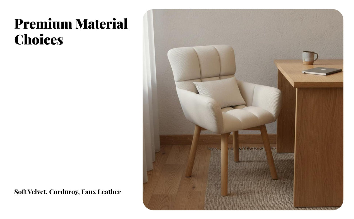 Soft Upholstery Ergonomic Study Chair Wide Seat Corduroy Vanity Chair Easy Assembly Upholstered Swivel Armchair Breathable for College Students, Young Adults, Home Workers, Bedroom, Dorm Room