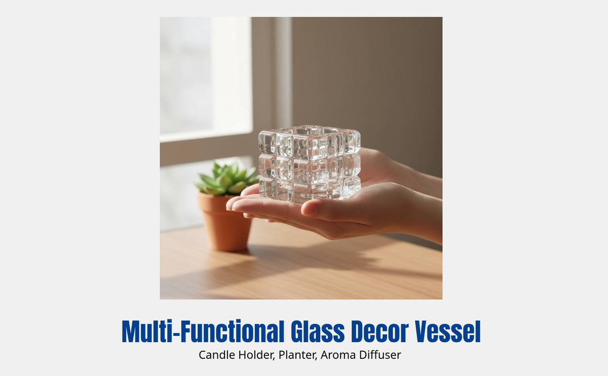 Soilless Planter, Transparent Glass Pot, Mini Square Thumb Pot for Desktop Decor