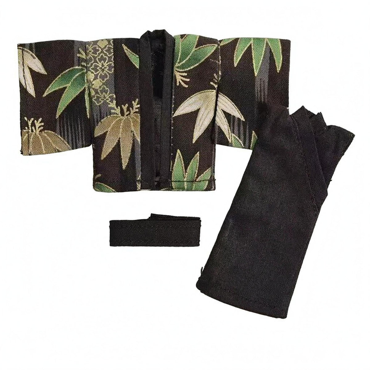 3 Pieces 1:12 Scale Doll Kimono Outfit Wide Sleeves Black Waist Sash Matching Set