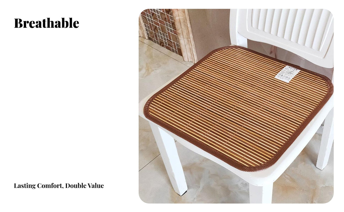 Bamboo Seat Cushion Breathable Summer Cooling Chair Mat Double-Sided Carbonized Bamboo Chair Cushion for Commuters, Students, Car, Hot Weather, Home