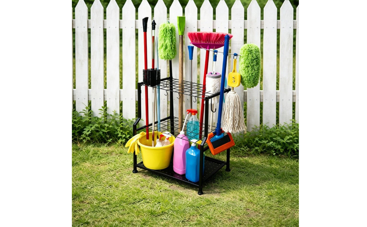 exposedFrame Garden Tool Rack Perforated Tray Garden Storage Rack Indoor Outdoor Use Rake Holder Large Capacity
