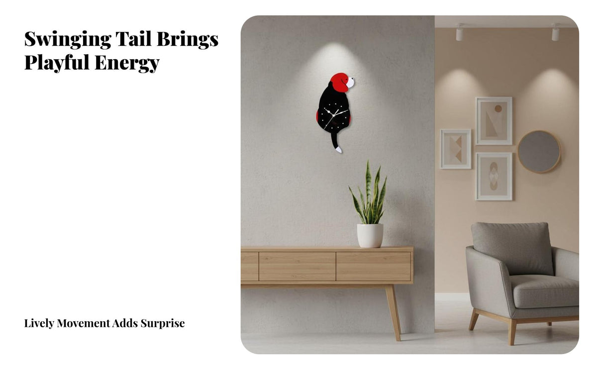 Swinging Tail Dog Clock Creative Design Puppy Pendulum Clock House Decoration DIY Non-Fading for Nursery