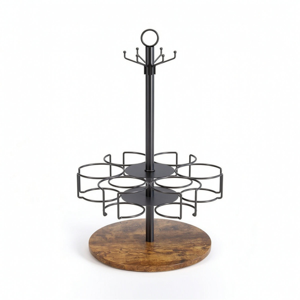 Cup Holder Rack with Wooden Base Compact Rotating Cup Stand Modern Tumbler Holder for Pantry