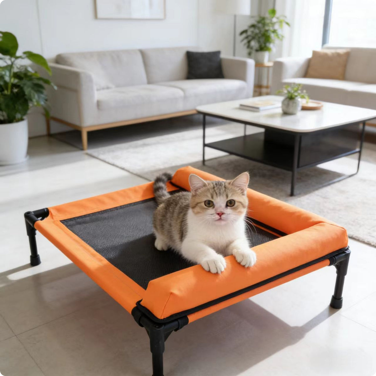 Raised Pet Bed Padded Rim Mesh Pet Bed Removable Cover