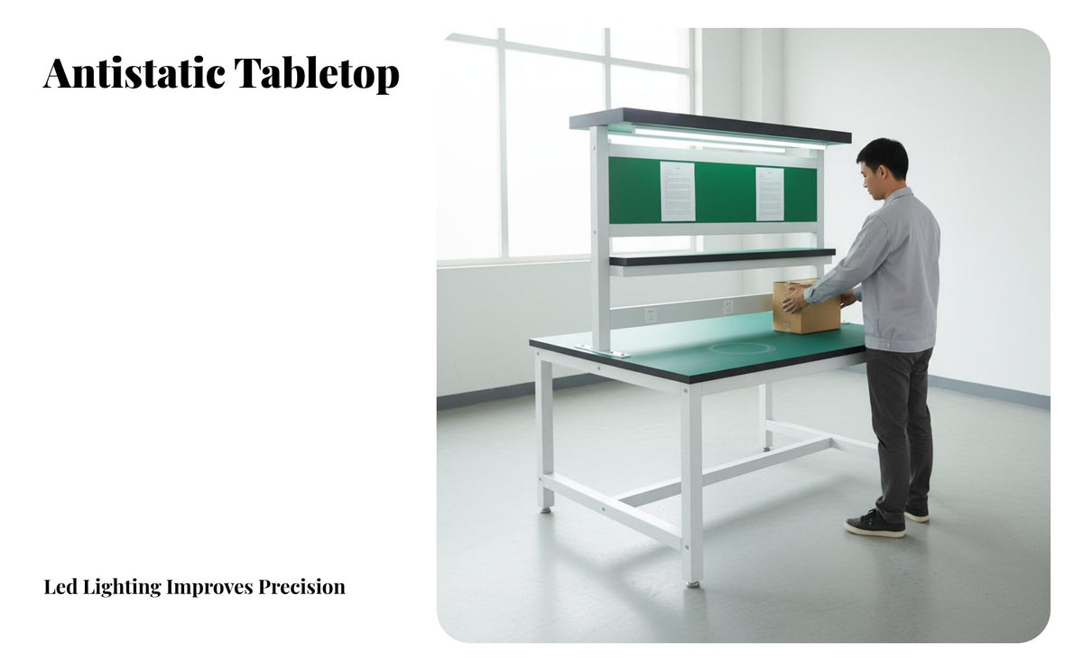 Anti Workbench Double-Sided Design Packing Station Table Included Lighted Assembly Table for Factory Workers, Warehouse